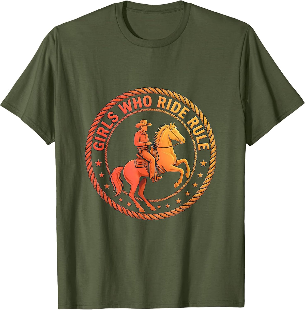 Girls Who Ride Rule Rodeo Design T-Shirt - Olive Green
