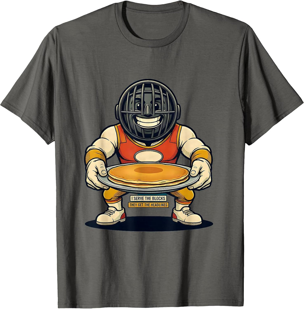 Men's I Serve The Blocks, They Get The Headlines Funny Lineman T-Shirt - Asphalt Grey