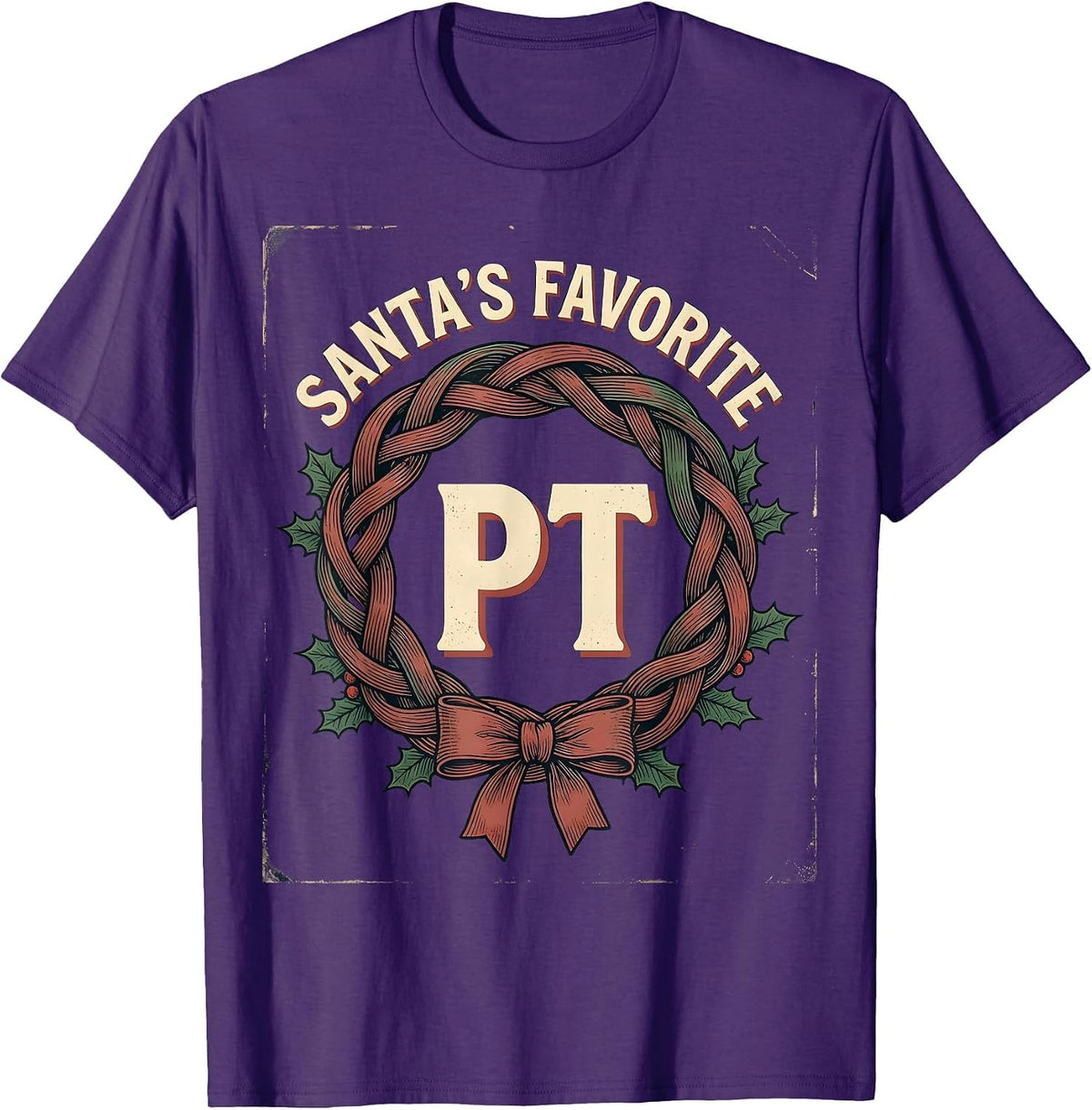 Men's Santa's Favorite PT Vintage Therapy Team Christmas Humor T-Shirt - Purple