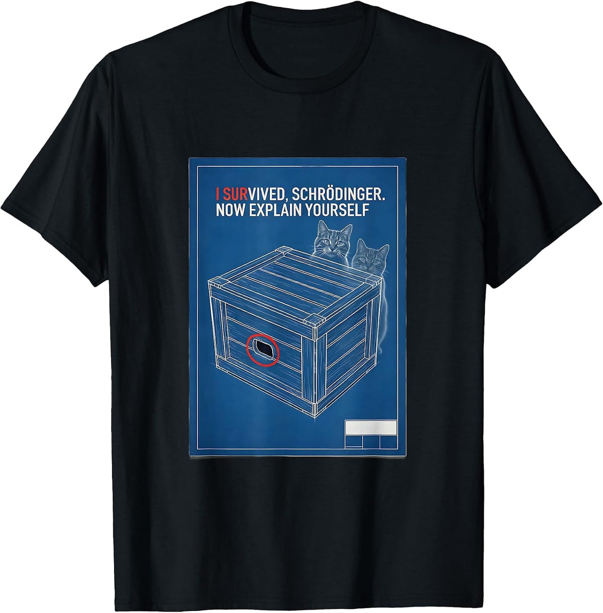 Men's I Survived, Schrödinger. Now Explain Yourself Physics T-Shirt - Black