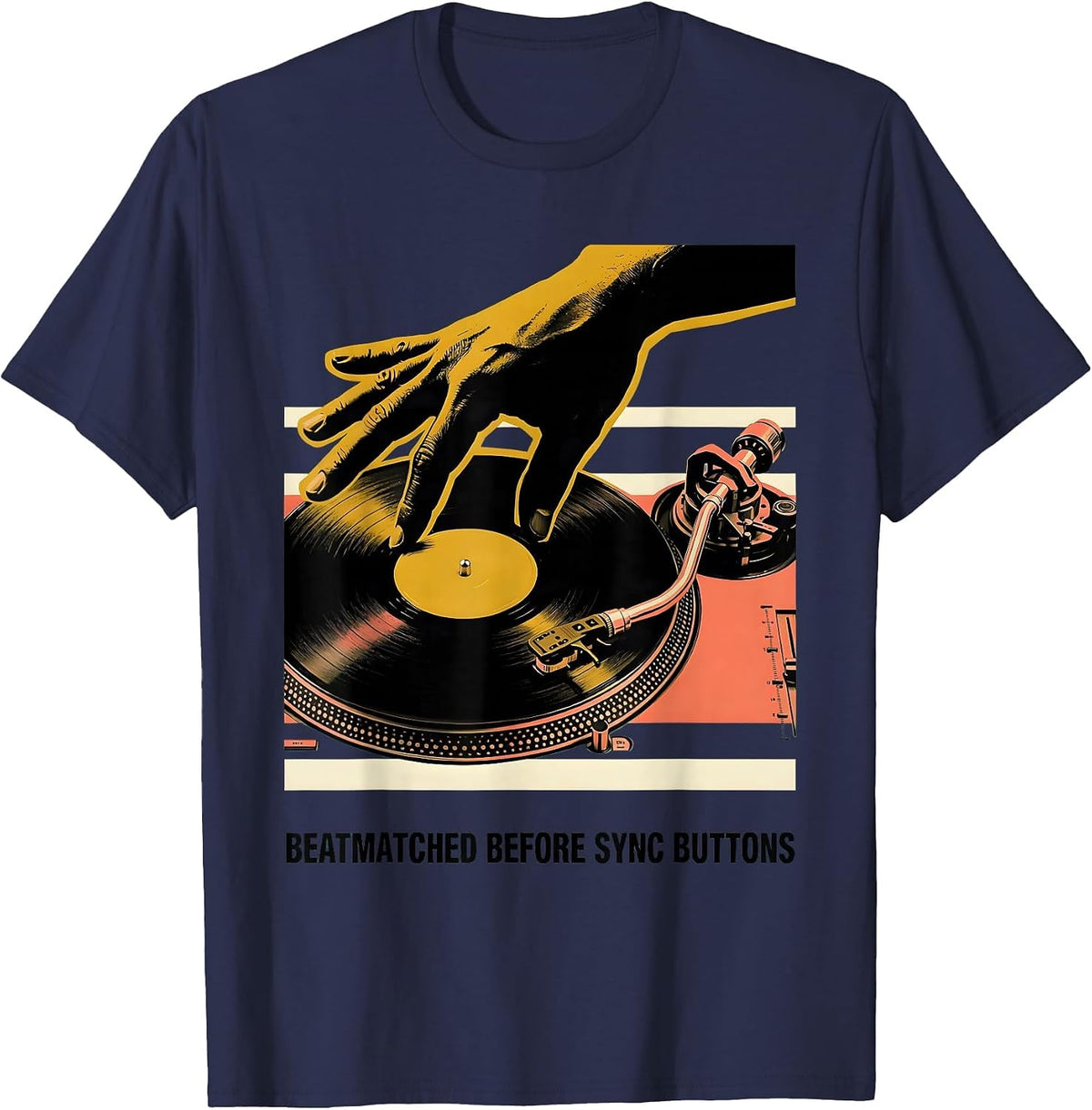 Beatmatched Before Sync Buttons Funny DJ Gift Retro T-Shirt - Navy Blue
