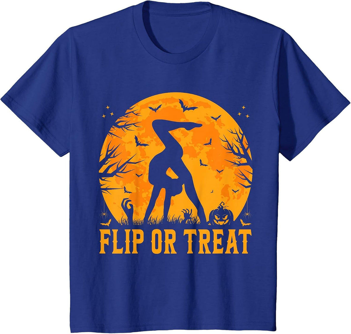 Gymnastics Halloween Flip or Treat Halloween Gymnastics T-Shirt - Royal Blue
