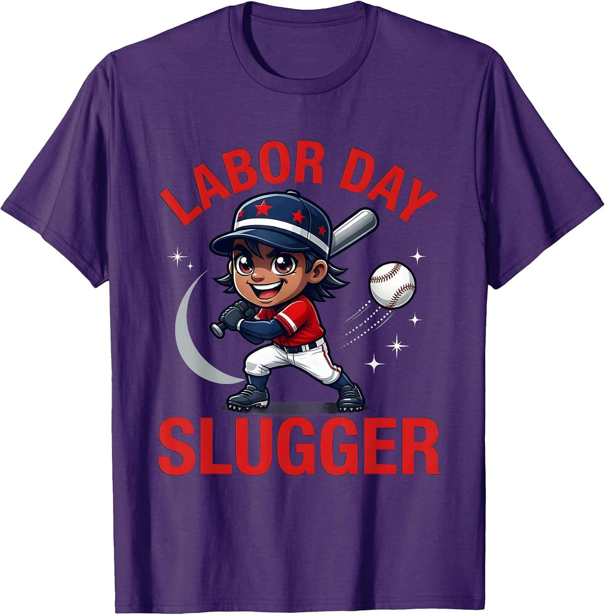 LABOR DAY SLUGGER Funny Baseball Player Fourth of July T-Shirt - Purple
