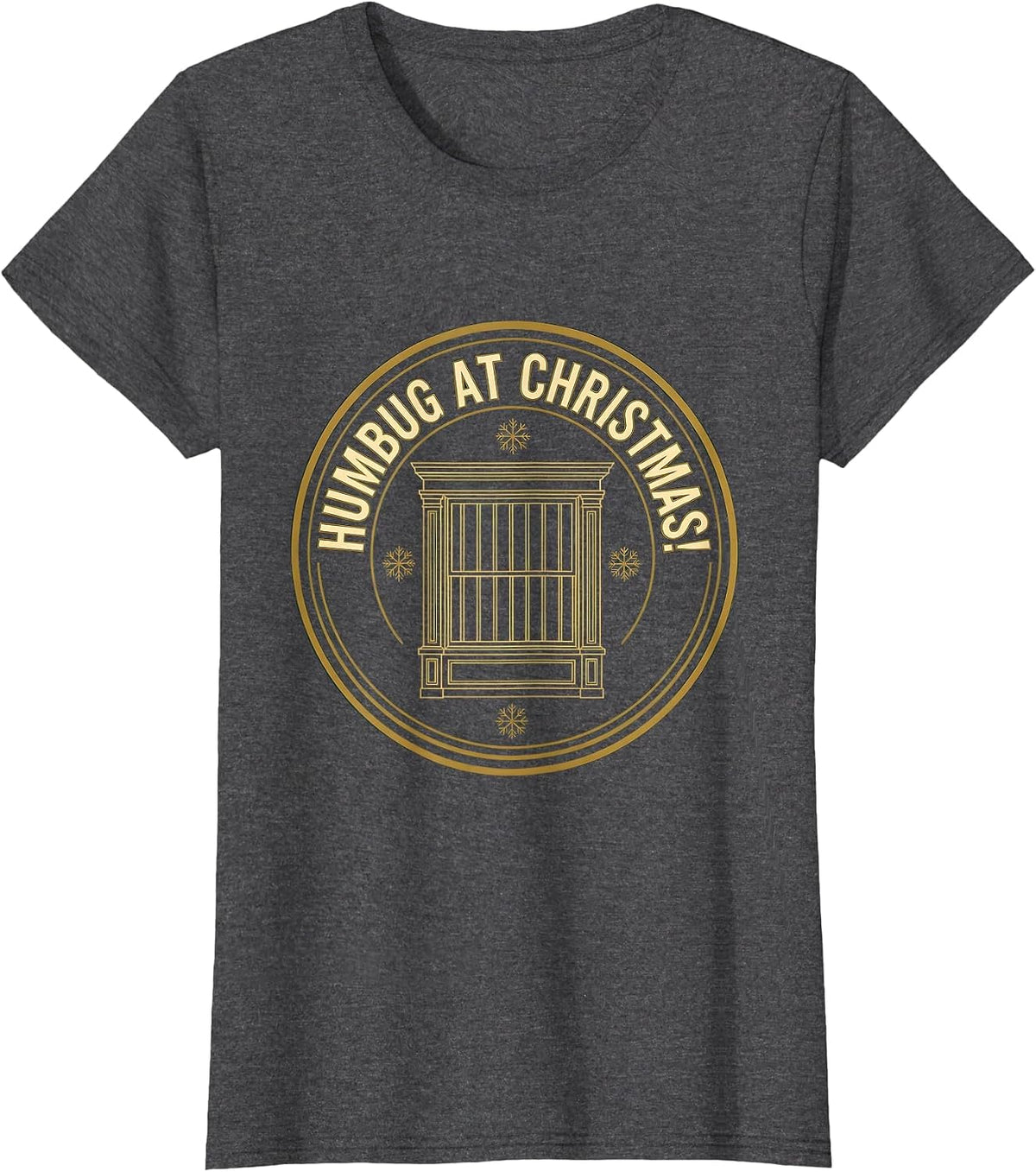 Women's Humbug At Christmas! Vintage Scrooge Christmas Carol Humor T-Shirt - Dark Heather Grey