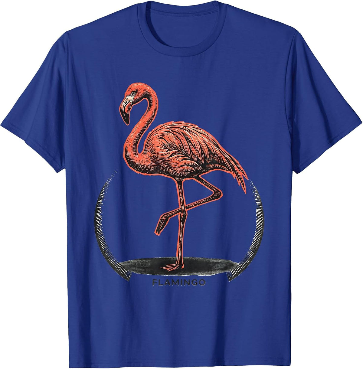 Men's FLAMINGO Minimalist Line Art Animal Badge Patch T-Shirt - Royal Blue