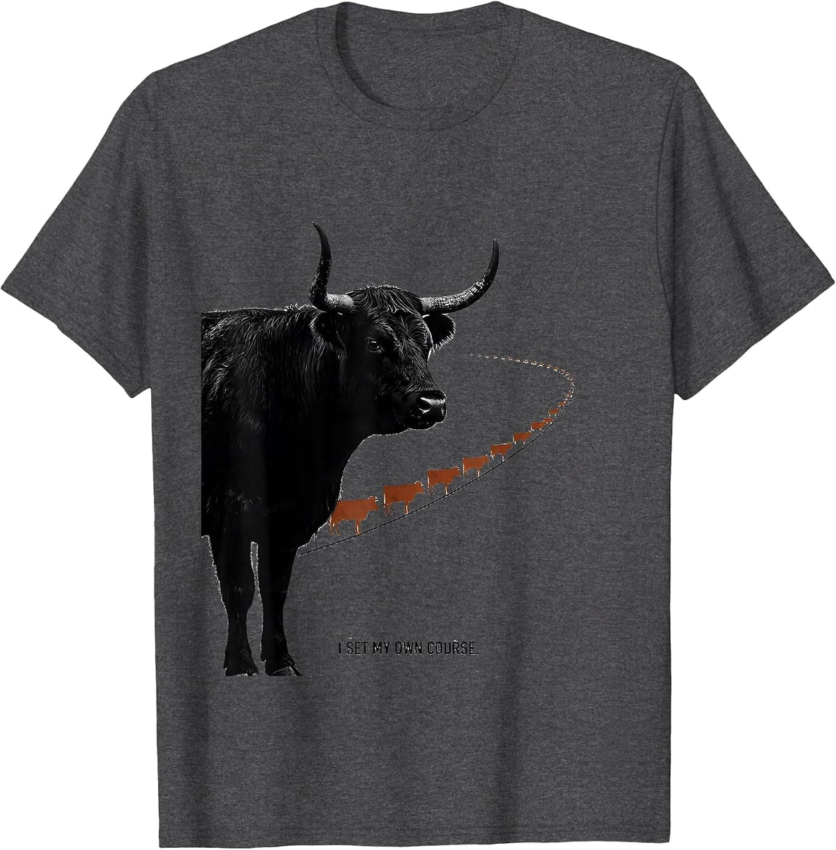 Men's I Set My Own Course Funny Highland Cow Farm Humor T-Shirt - Dark Heather Grey