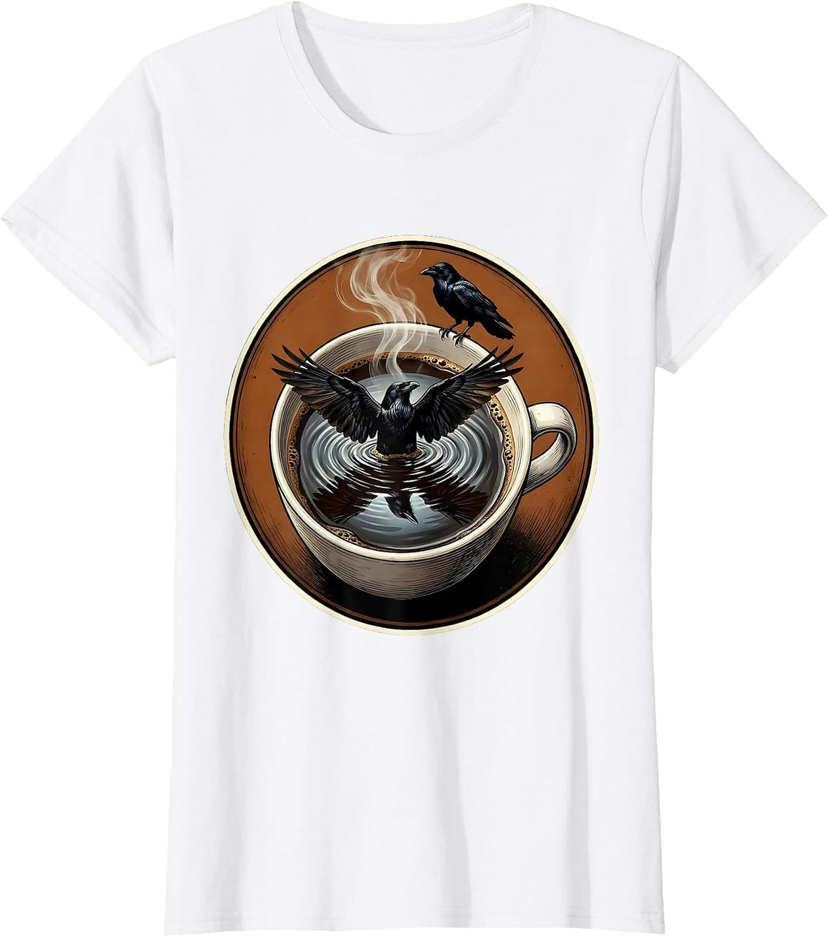 Cawf Crow Coffee Reflection Graphic T-Shirt - White