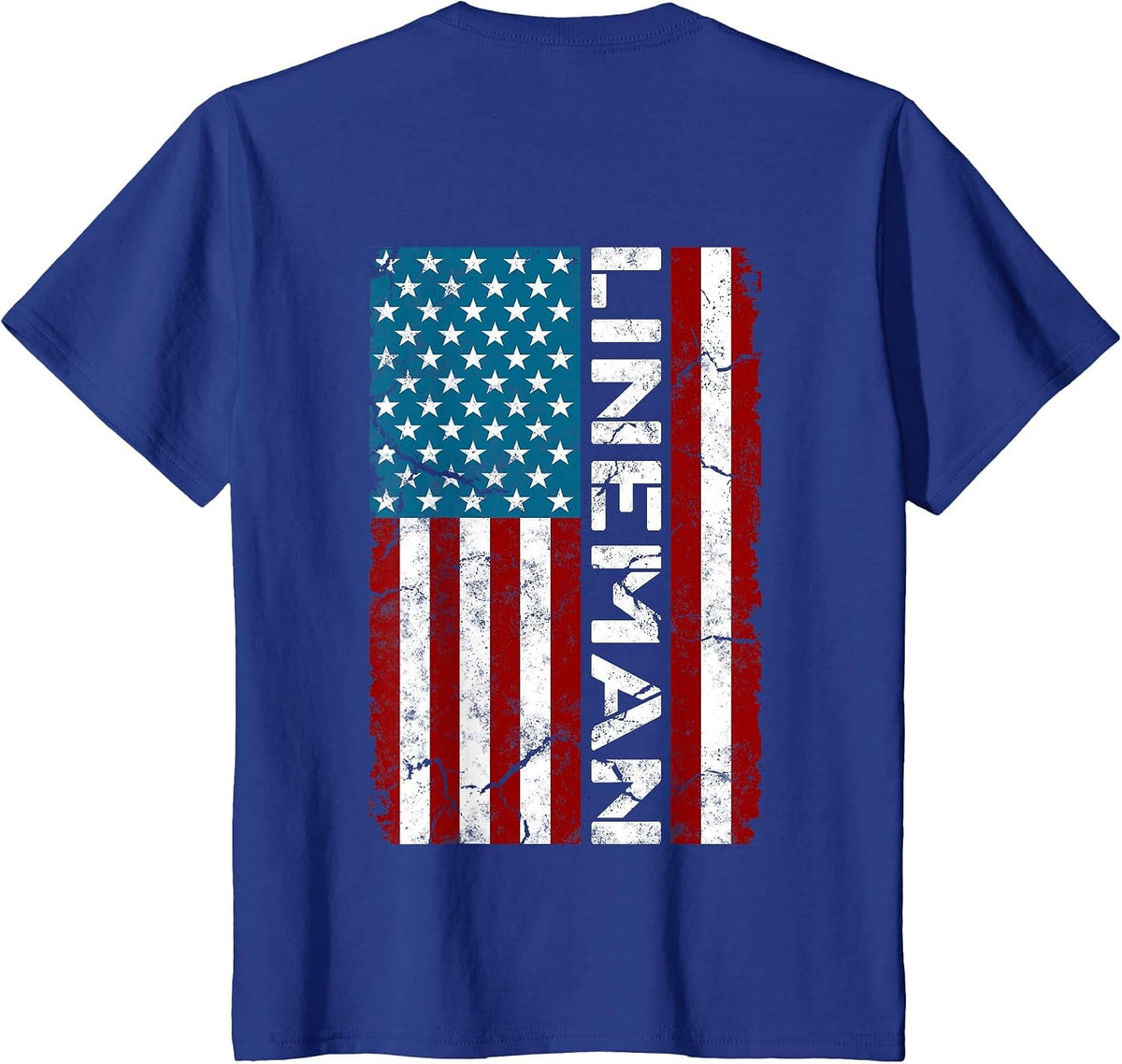 American Flag Patriotic Electric Cable Lineman T-Shirt - Royal Blue