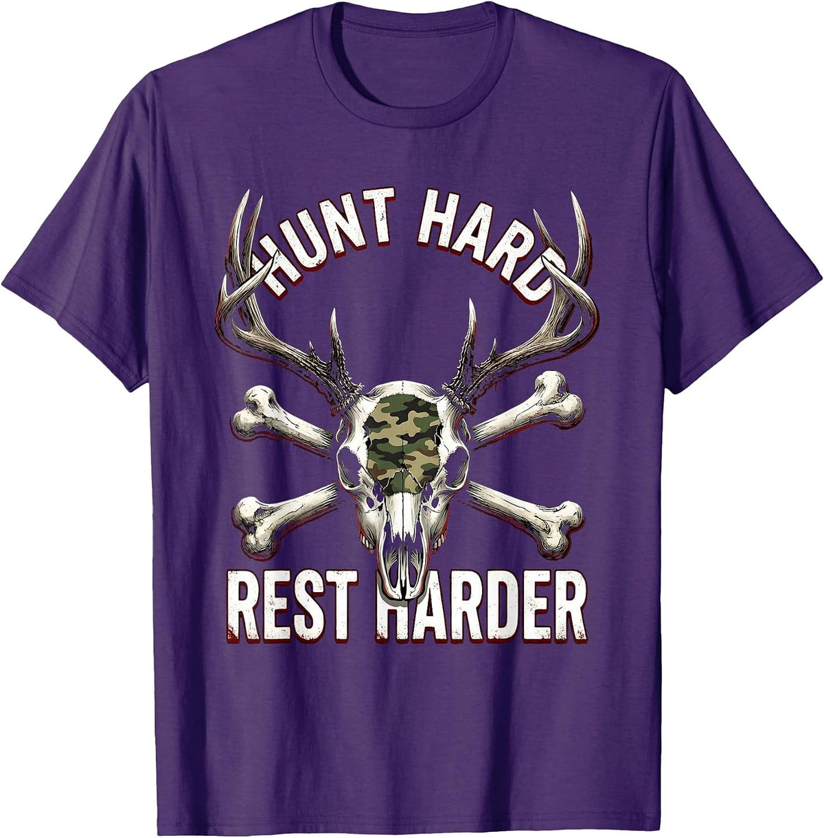 Men's Hunt Hard Rest Harder Camo Hunting Design T-Shirt - Purple