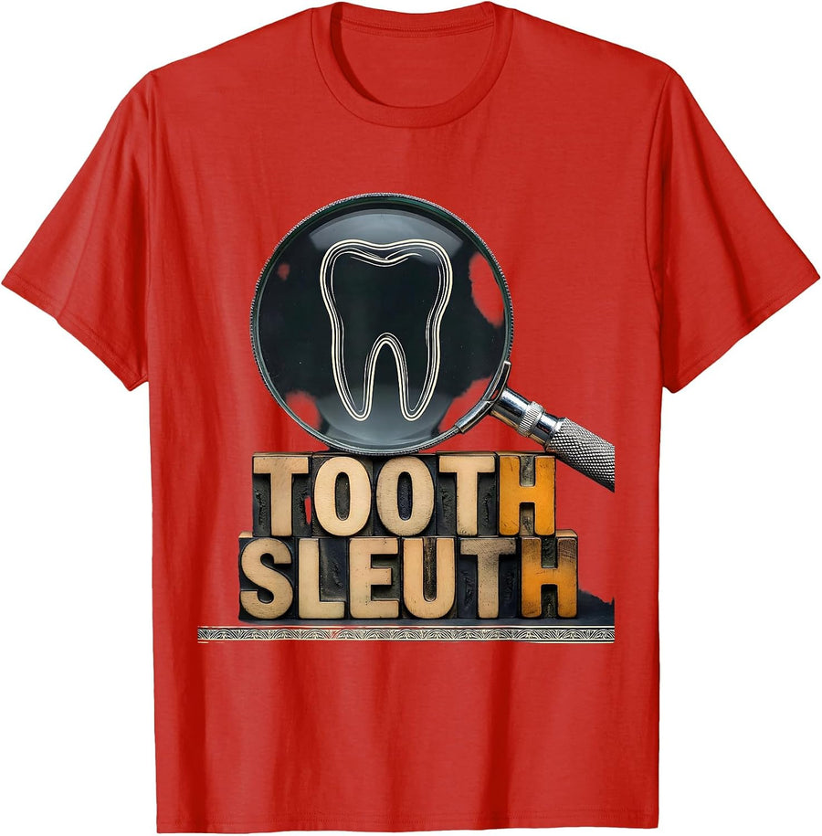 Men's Dental Mirror Magnifier Funny Dental Hygienist Humor T-Shirt - Red