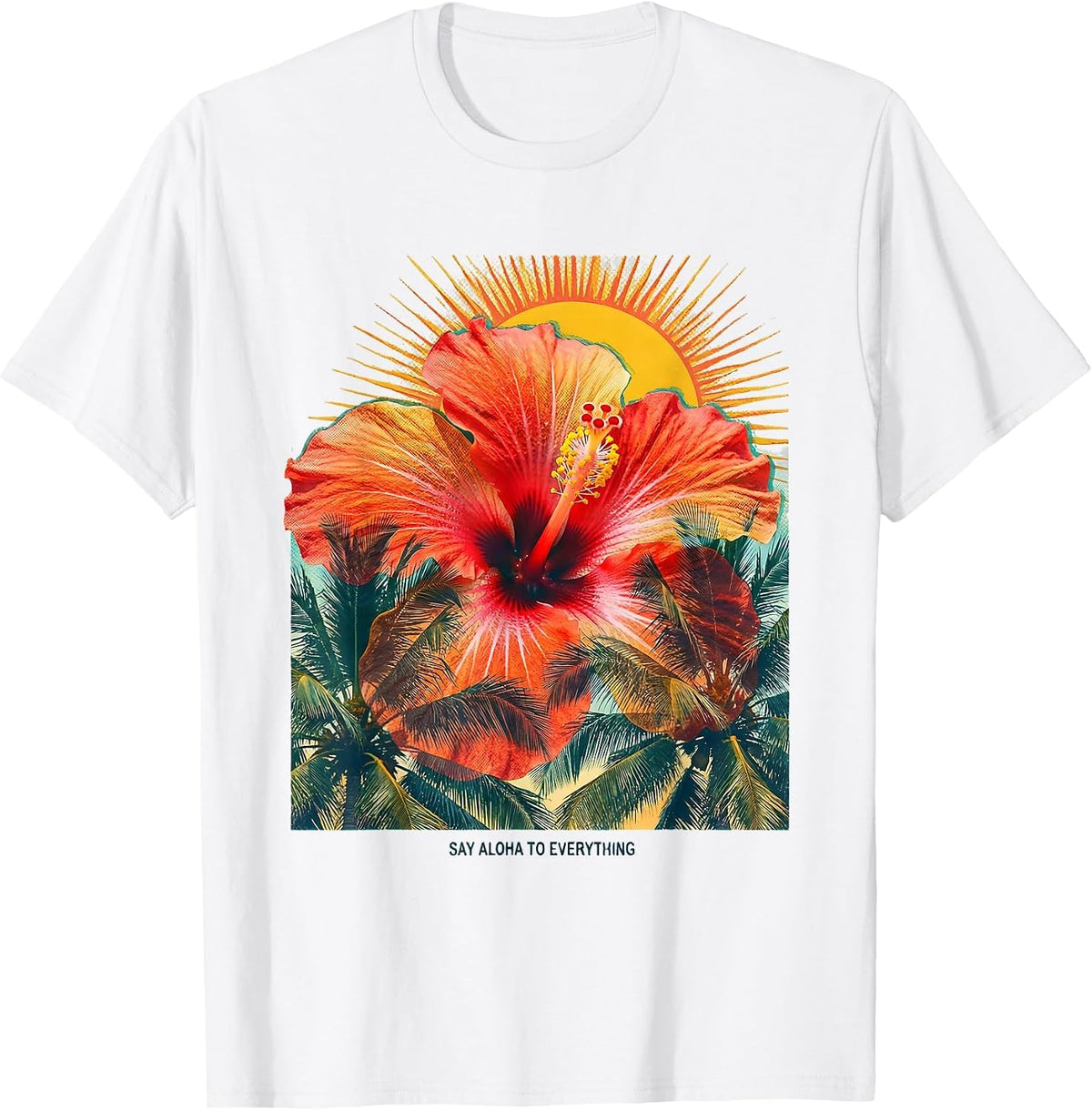Men's Say Aloha to Everything Tropical Design T-Shirt - White
