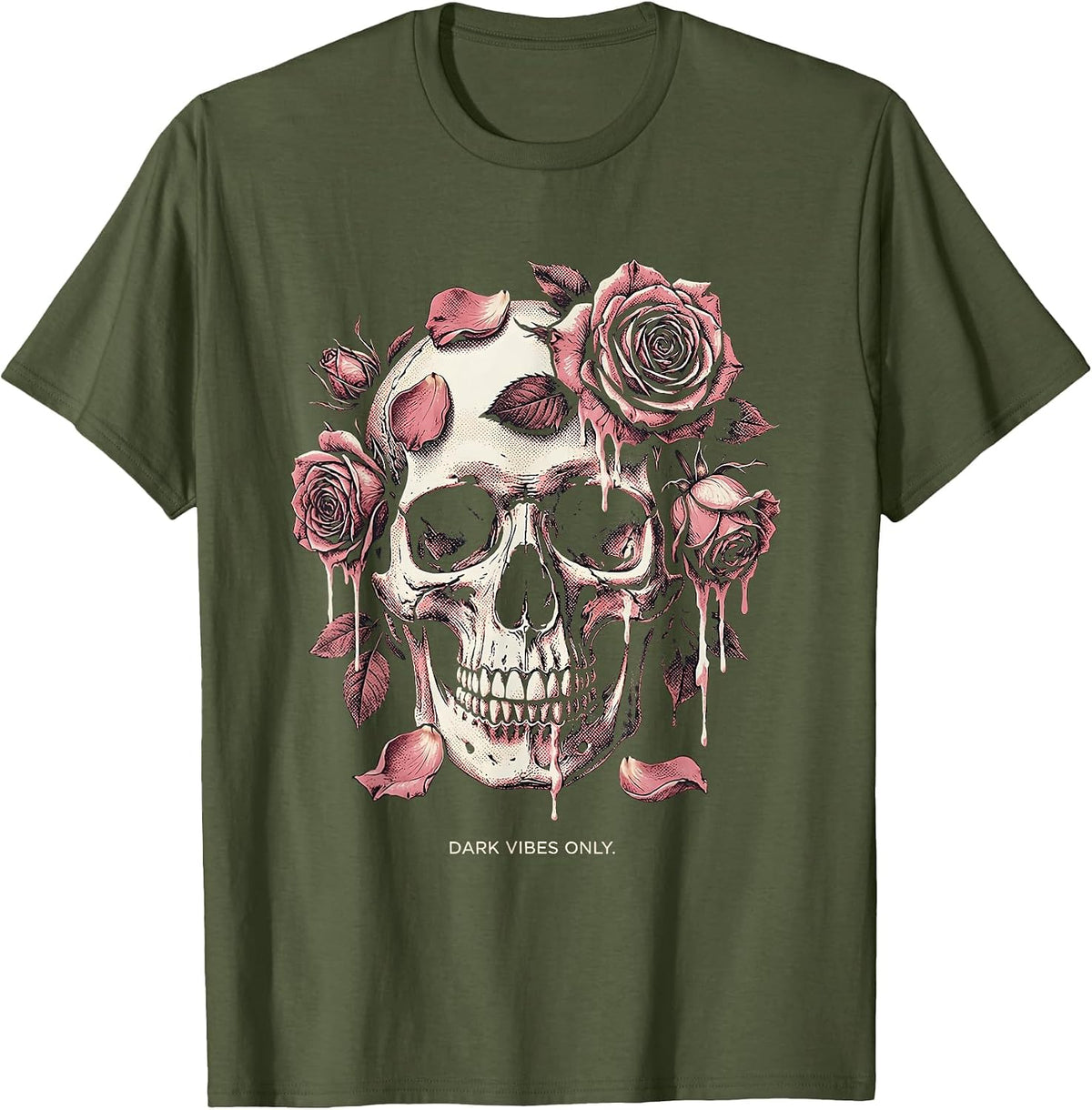 Dark Vibes Only Goth Aesthetic Design T-Shirt - Olive Green