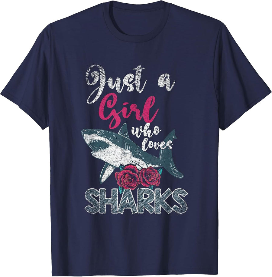 Just A Girl Who Loves Sharks T-Shirt - Navy Blue