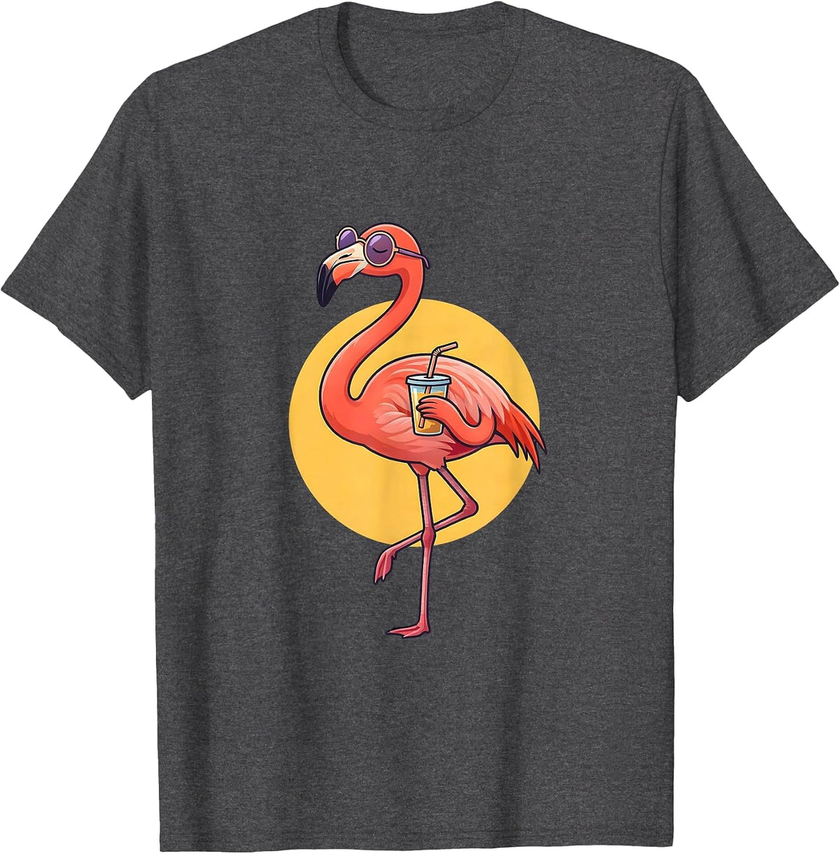Pink Flamingo in Sunglasses Funny Tropical Bird Gift T-Shirt - Dark Heather Grey