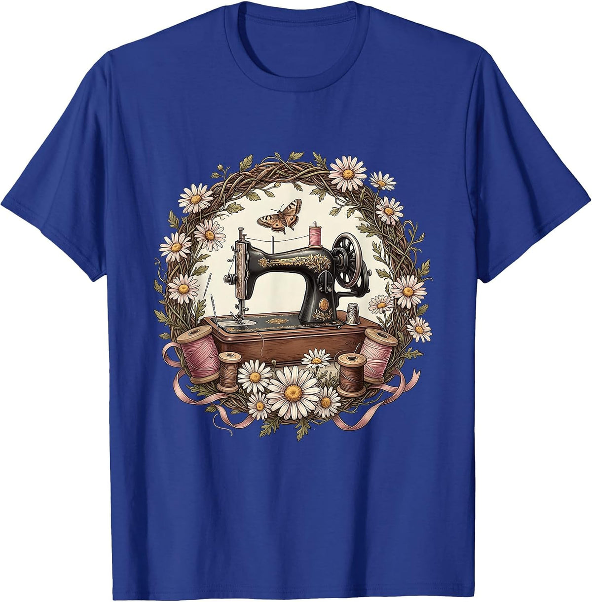 Vintage Sewing Machine Grandma Graphic Tee T-Shirt - Royal Blue