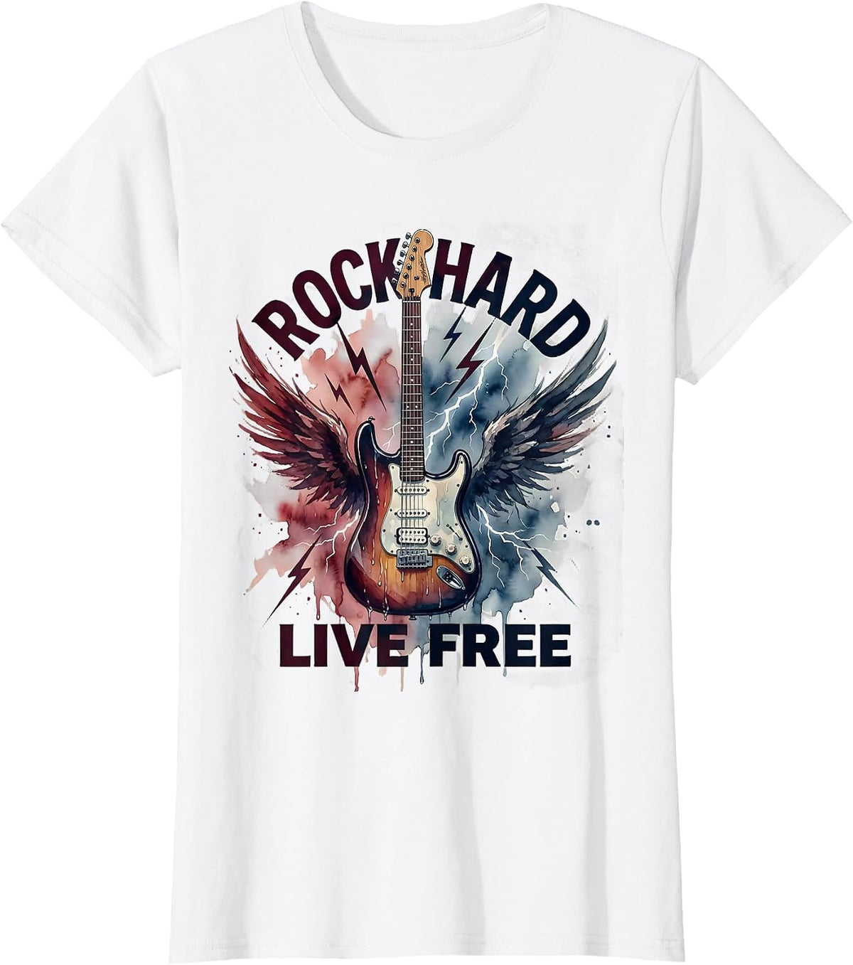 Rock Hard Live Free Bold Rock and Roll Design T-Shirt - White