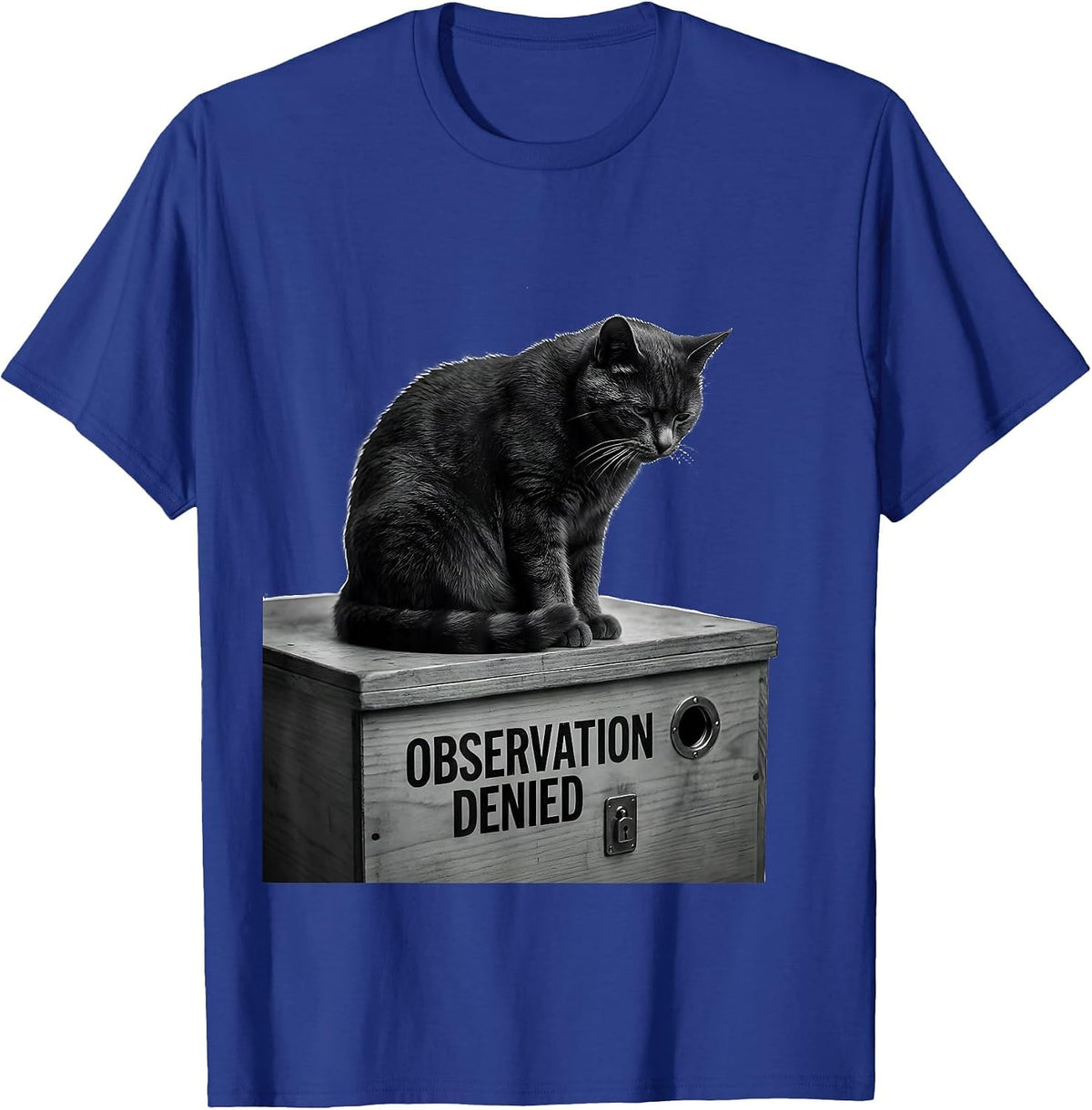 Observation Denied Monochromatic Quantum Physics Humor Cat T-Shirt - Royal Blue