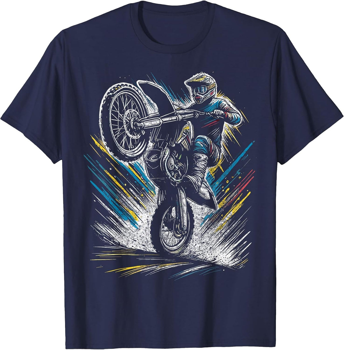 Dirt Bike Rider Motorcycle Retro Motocross T-Shirt - Navy Blue