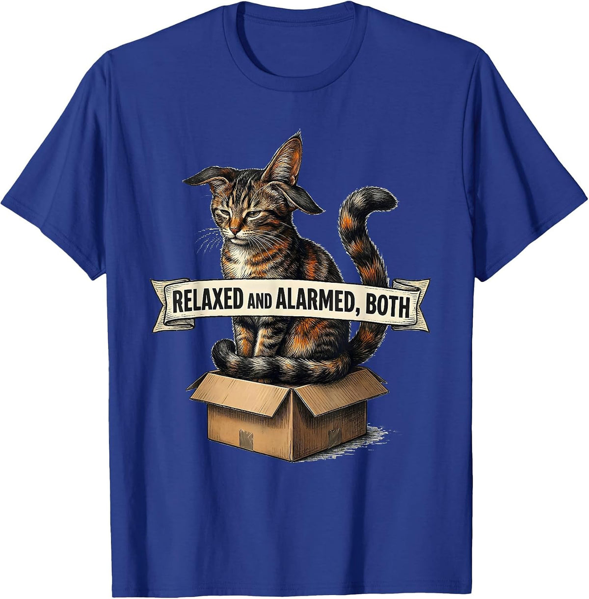 Relaxed And Alarmed Both Quantum Physics Cat Humor Science T-Shirt - Royal Blue