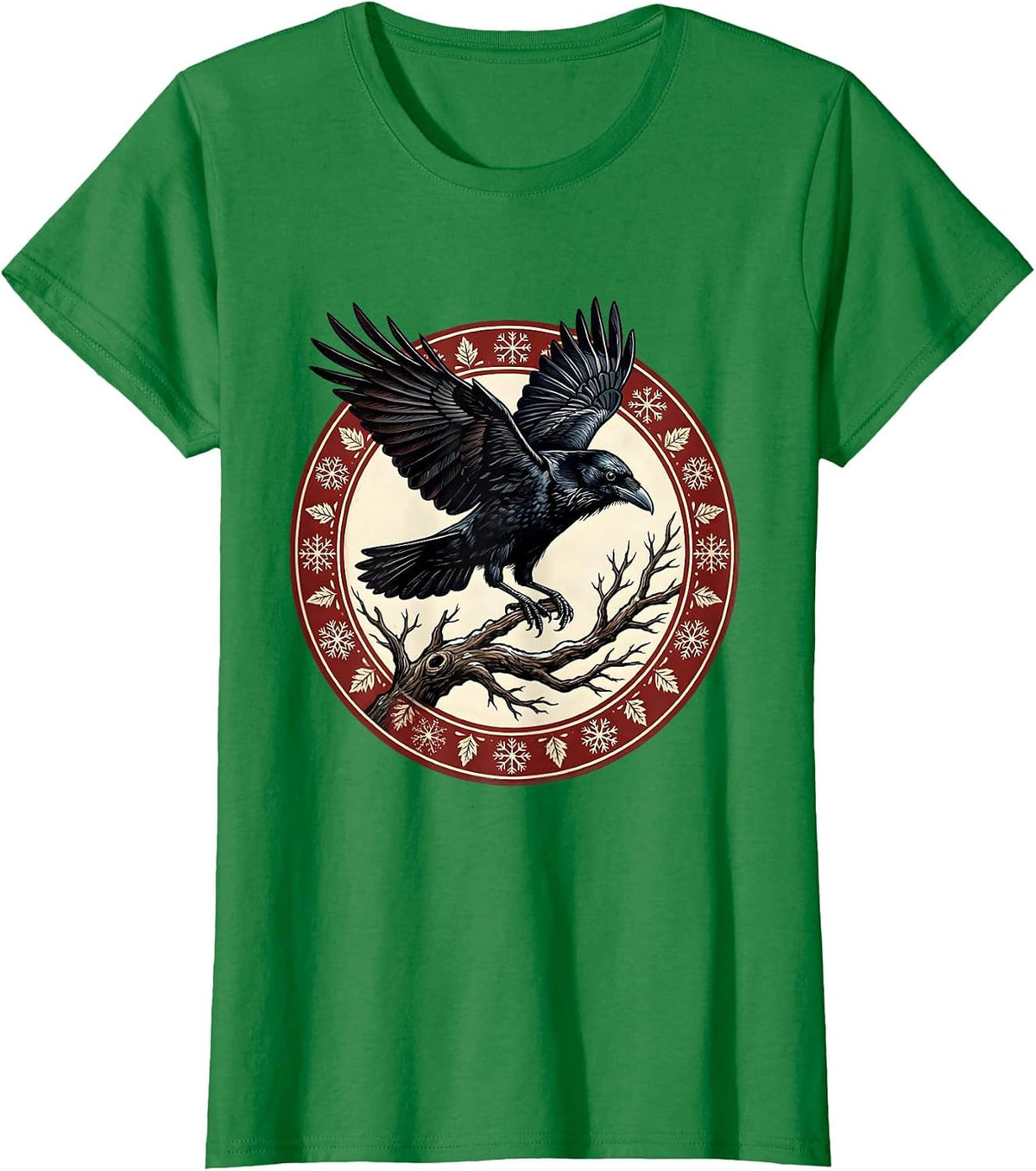 Women's Crow Launching From Bare Winter Branch T-Shirt - Kelly Green