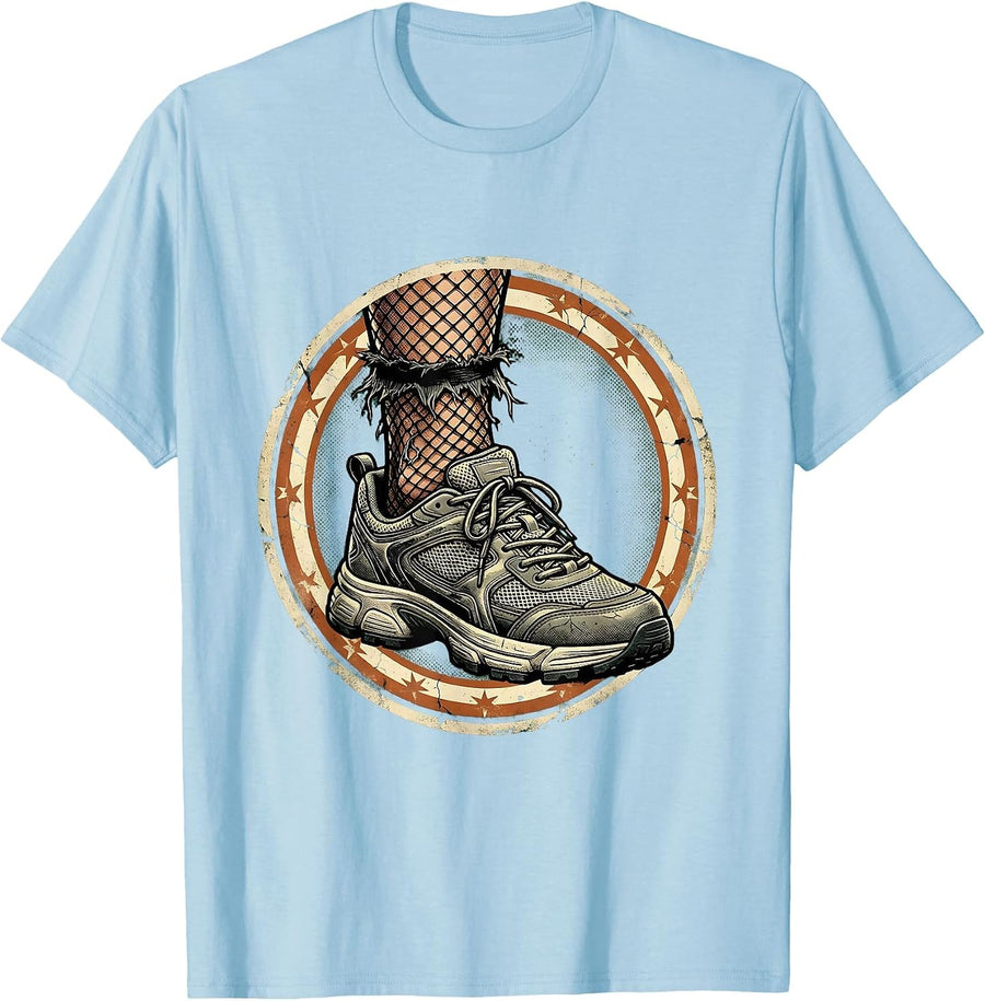 Men's Elder Emo Torn Fishnets Orthopedic Sneakers Art T-Shirt - Baby Blue