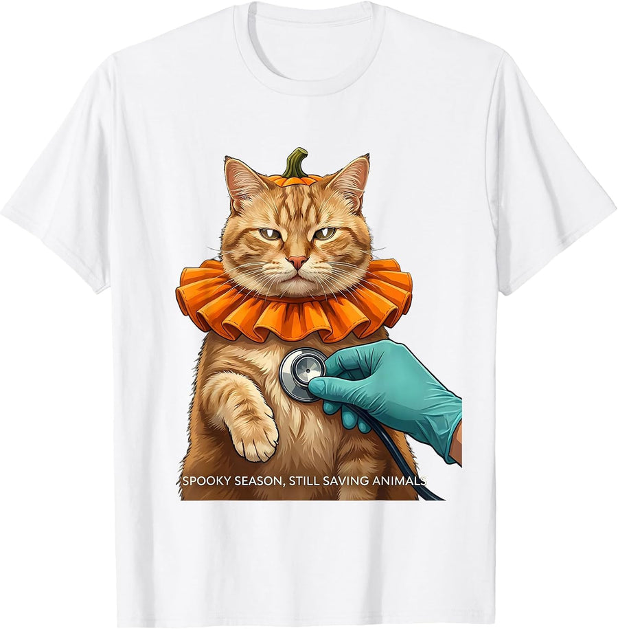 Men's Spooky Season, Still Saving Animals Funny Vet Tech Animal T-Shirt - White