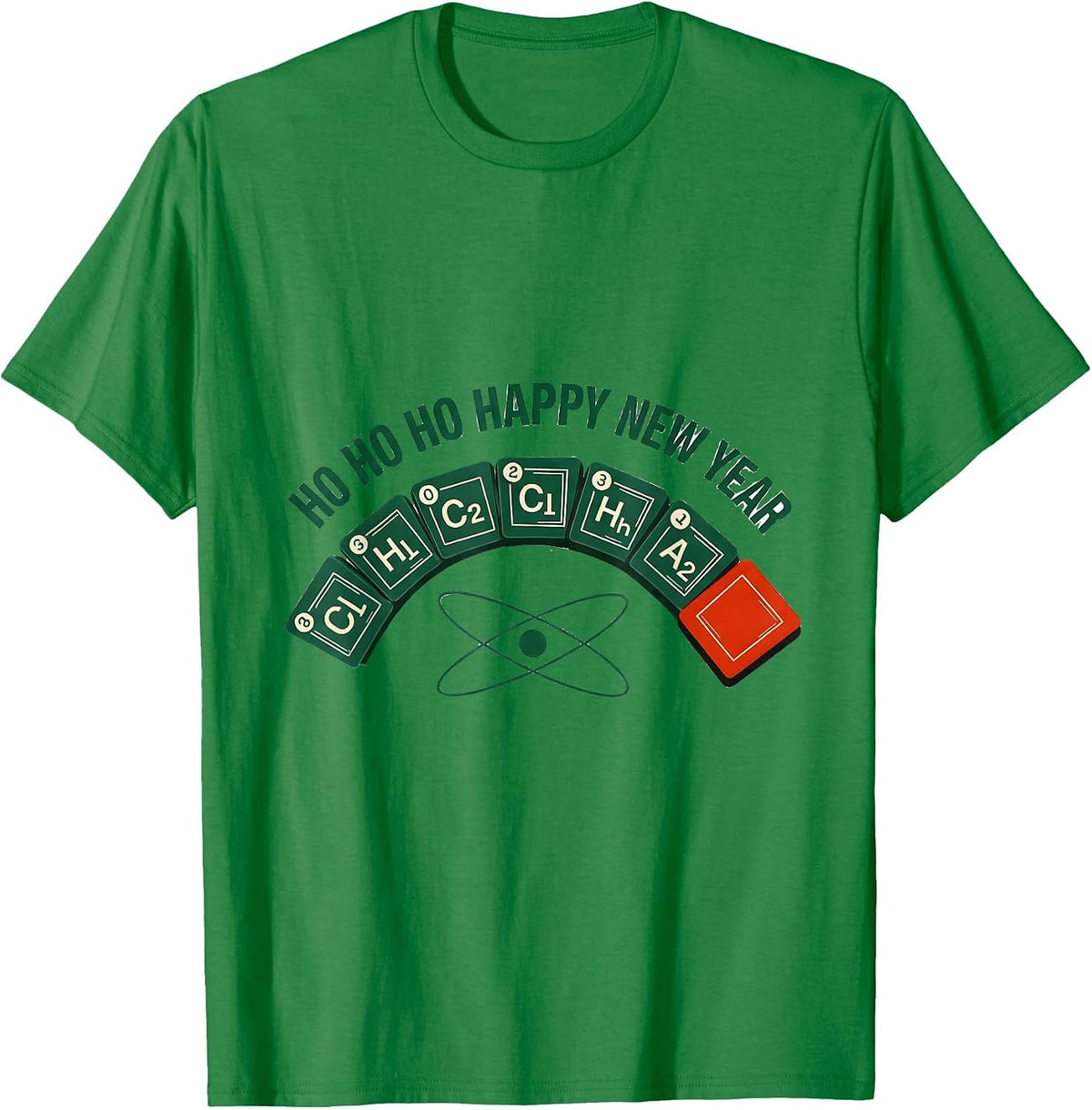 Men's Ho Ho Ho Happy New Year Funny Periodic Table Chemistry Pun T-Shirt - Kelly Green