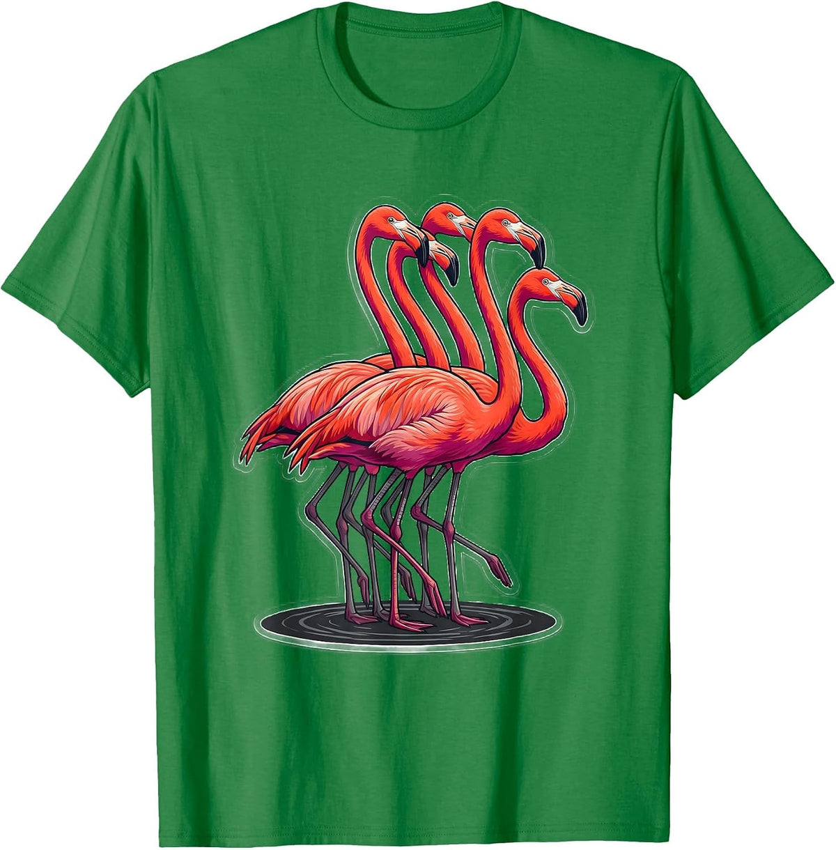 Men's Flamingo Lineup Sticker Style Animal Humor T-Shirt - Kelly Green