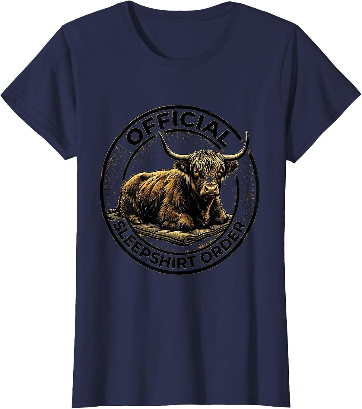 Women's Official Sleepshirt Order Highland Cow Cozy Farm Animal T-Shirt - Navy Blue