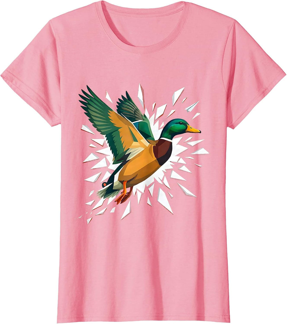 Women's Duck Bursting Through Paper in Flight T-Shirt - Pink