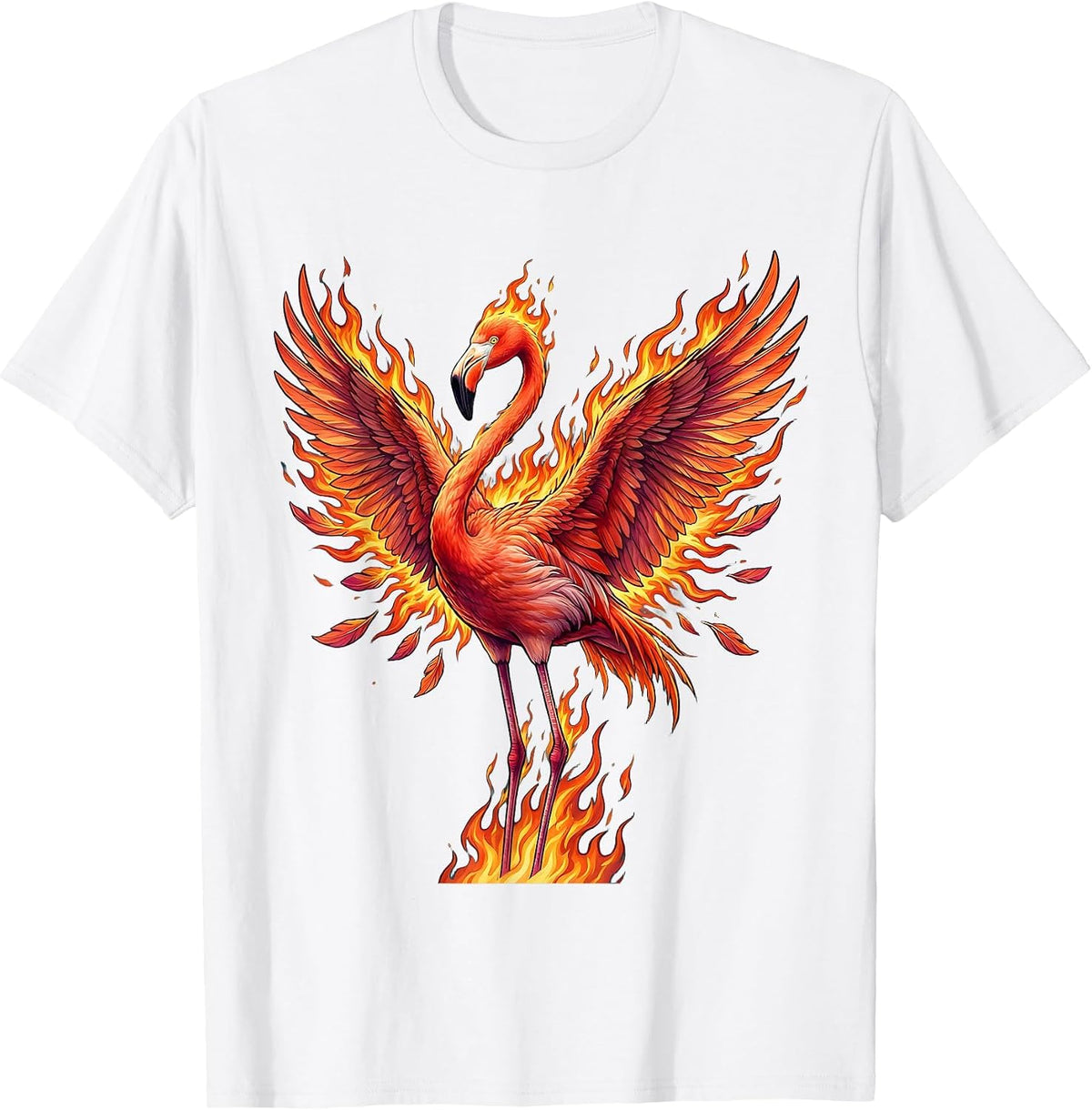 Men's Flaming Flamingo Engulfed in Colorful Fire T-Shirt - White
