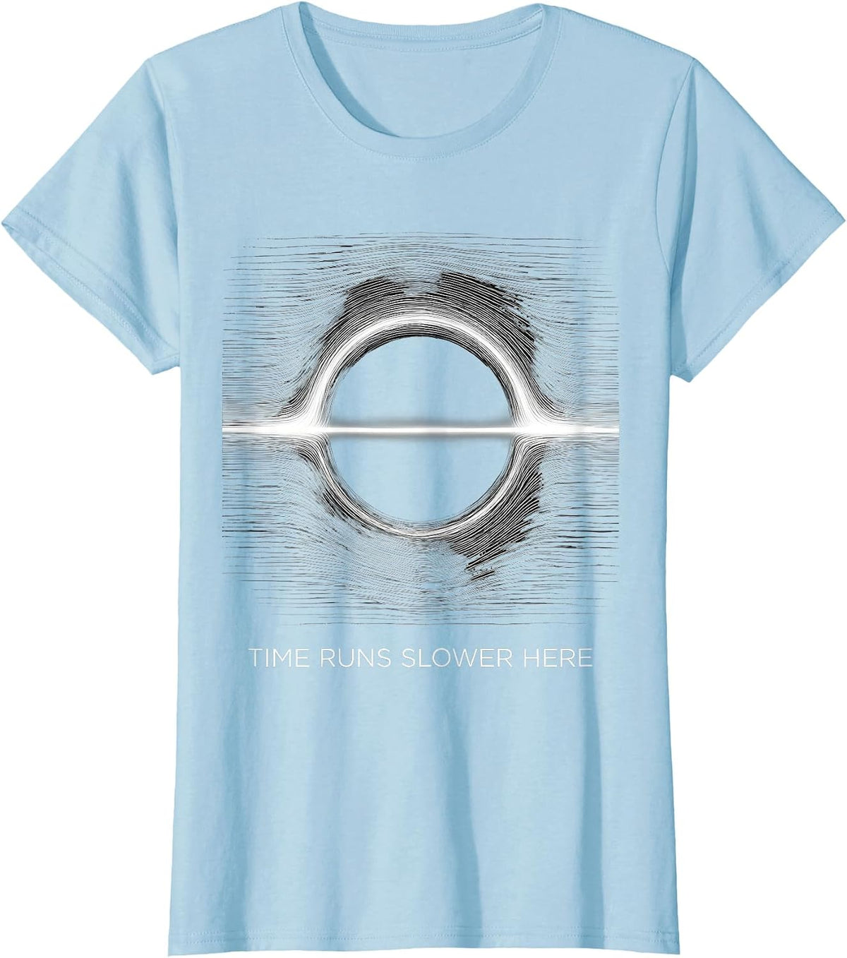 Women's Time Runs Slower Here Generative Plotter Astrophysics T-Shirt - Baby Blue