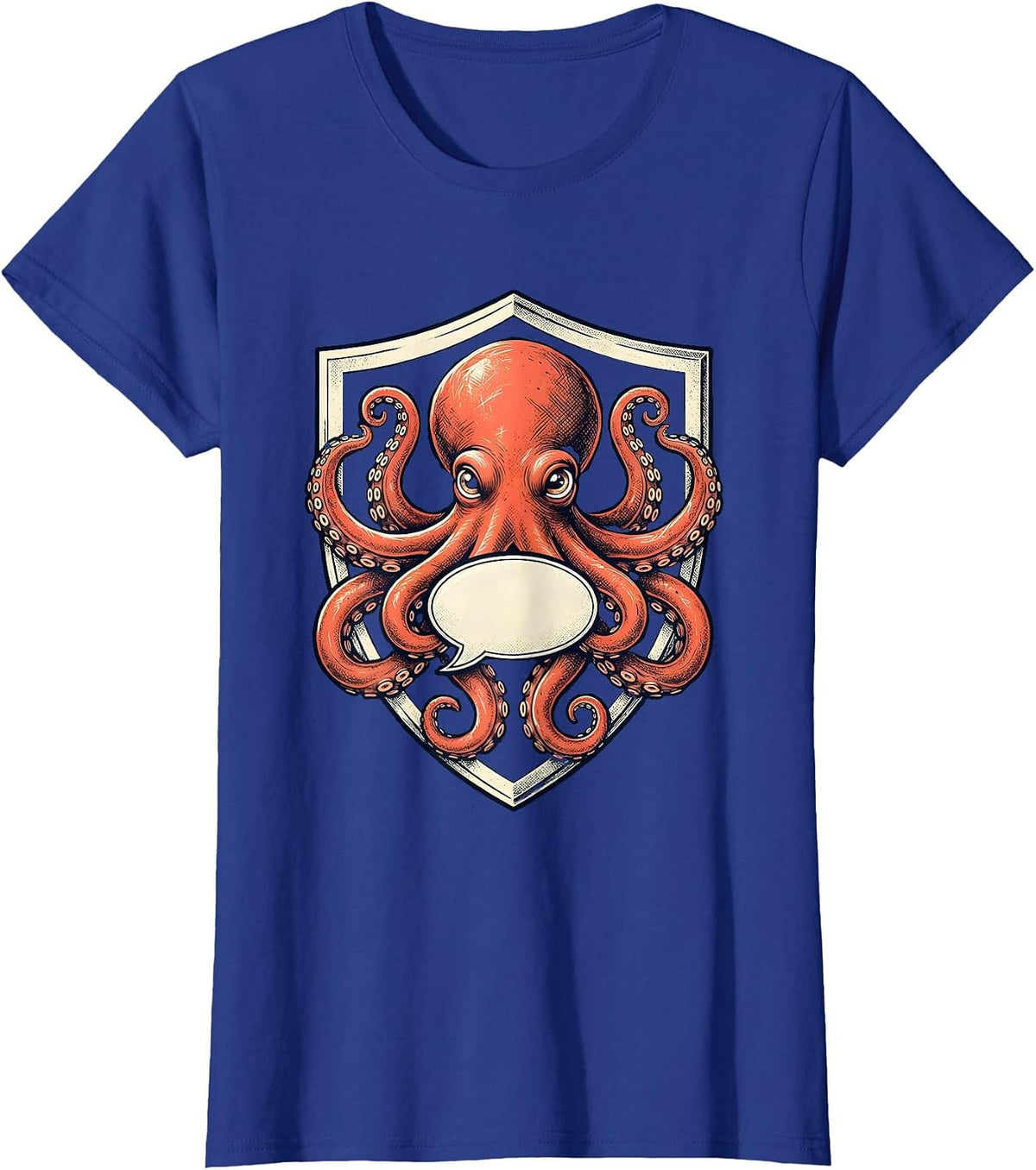 Women's Heraldic Octopus Emblem Marine Biology Enthusiast T-Shirt - Royal Blue