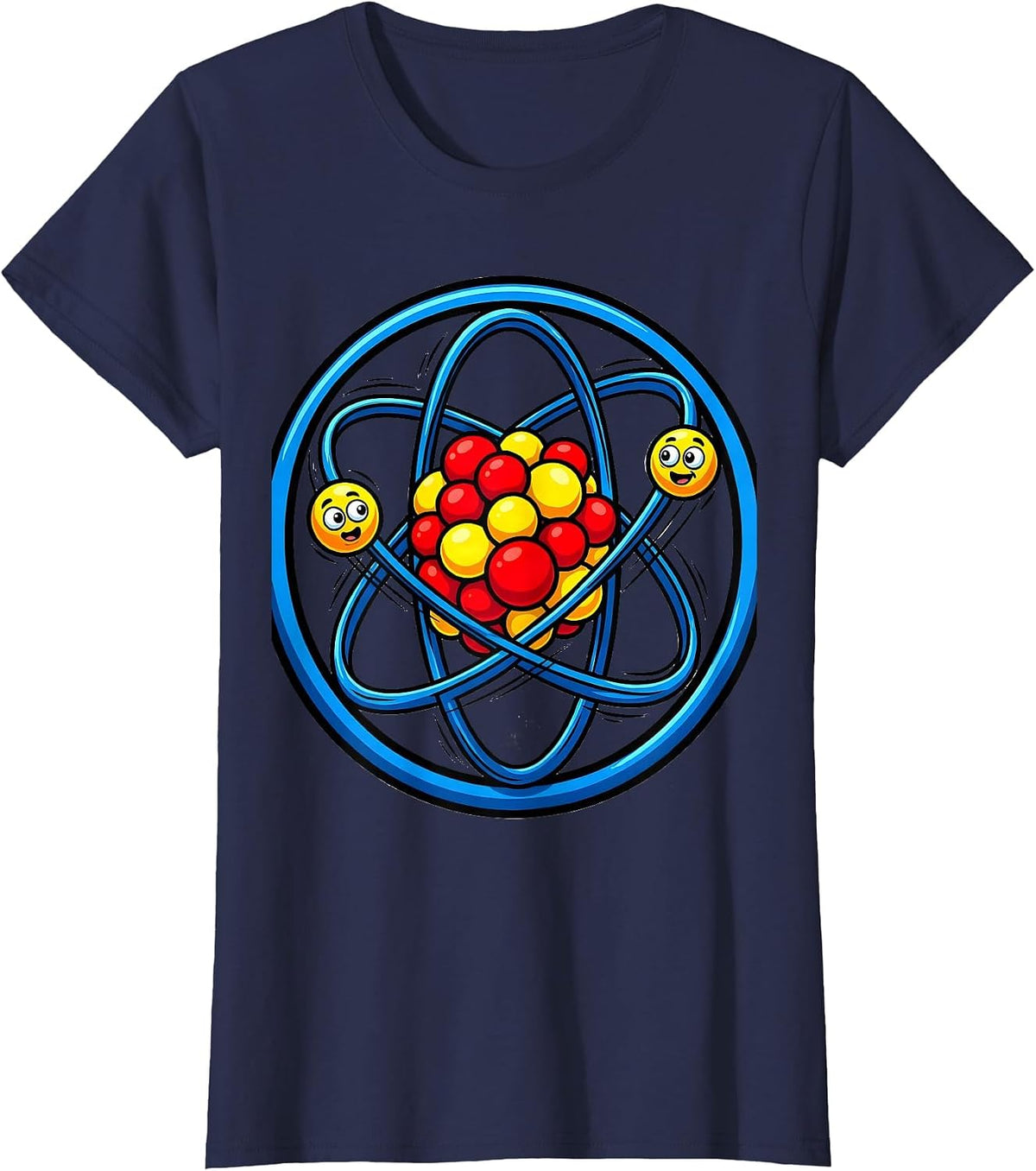Women's Science Teacher Atom Model Orbiting Electrons Design T-Shirt - Navy Blue