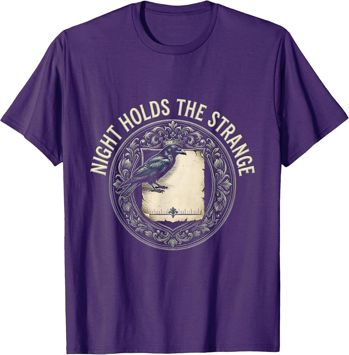 Men's Night Holds The Strange Gothic Literary Raven Edgar Allan T-Shirt - Purple