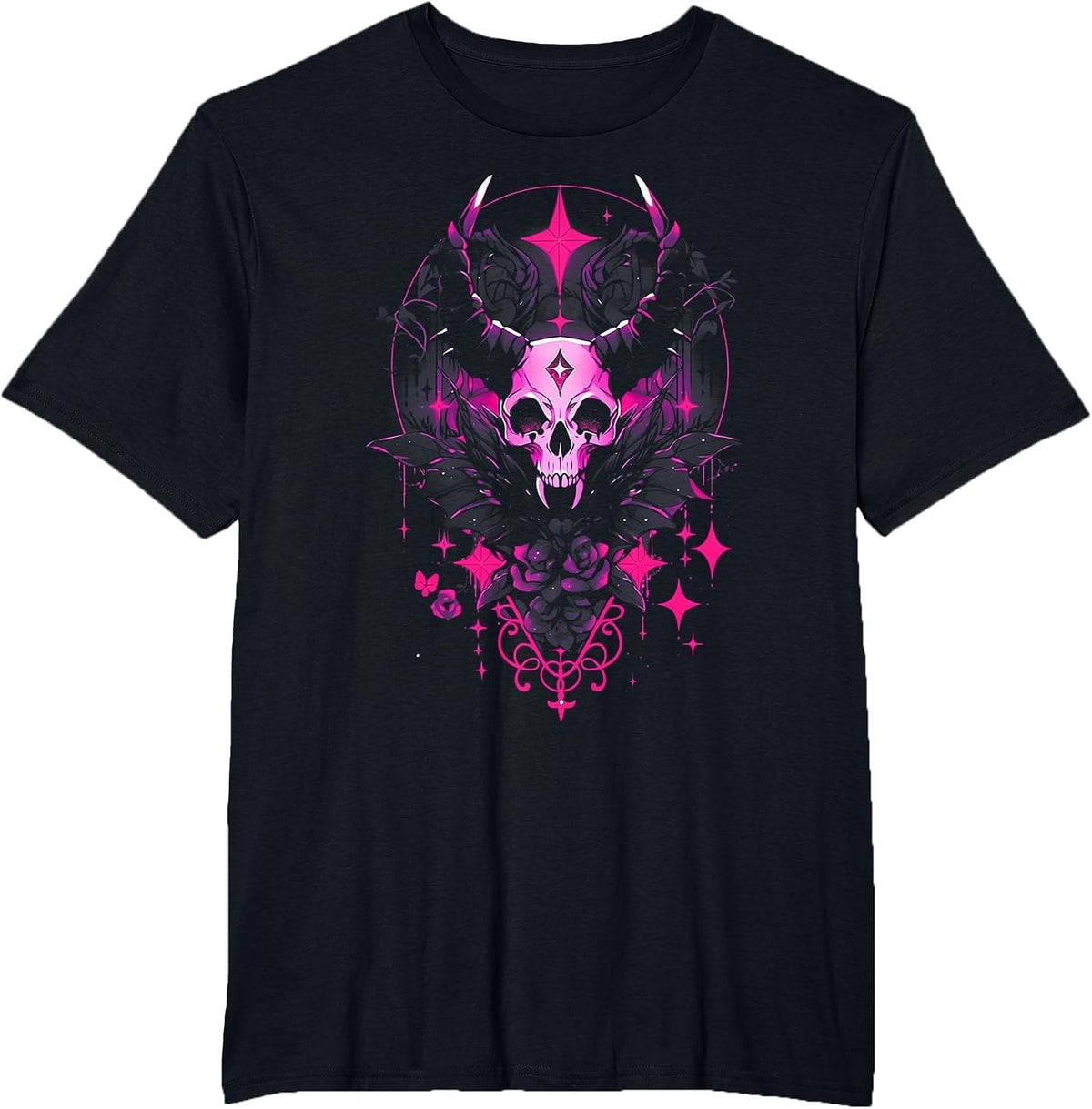 Pastel Goth Creepy Cute Yami Kawaii Spooky Gothic Skull T-Shirt - Black