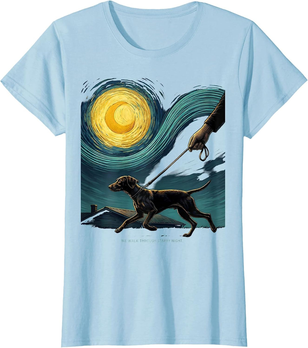 Women's We Walk Through Starry Night Funny Dog Lover Vizsla Art T-Shirt - Baby Blue