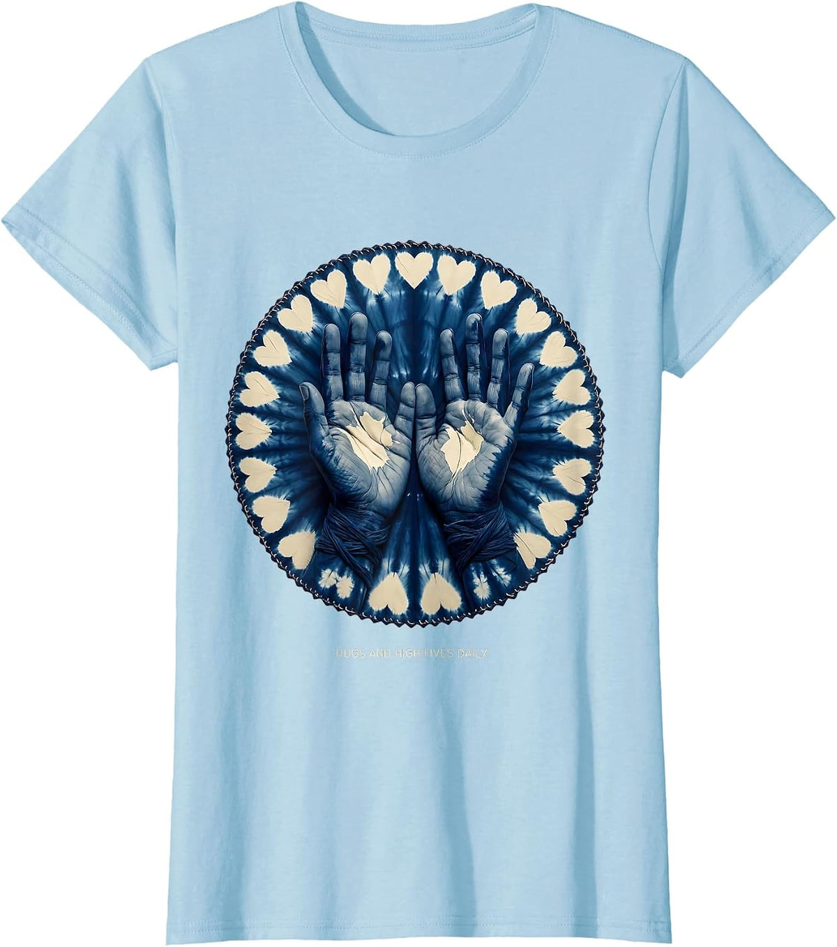 Women's Hugs And High Fives Daily PreK Teacher Design T-Shirt - Baby Blue