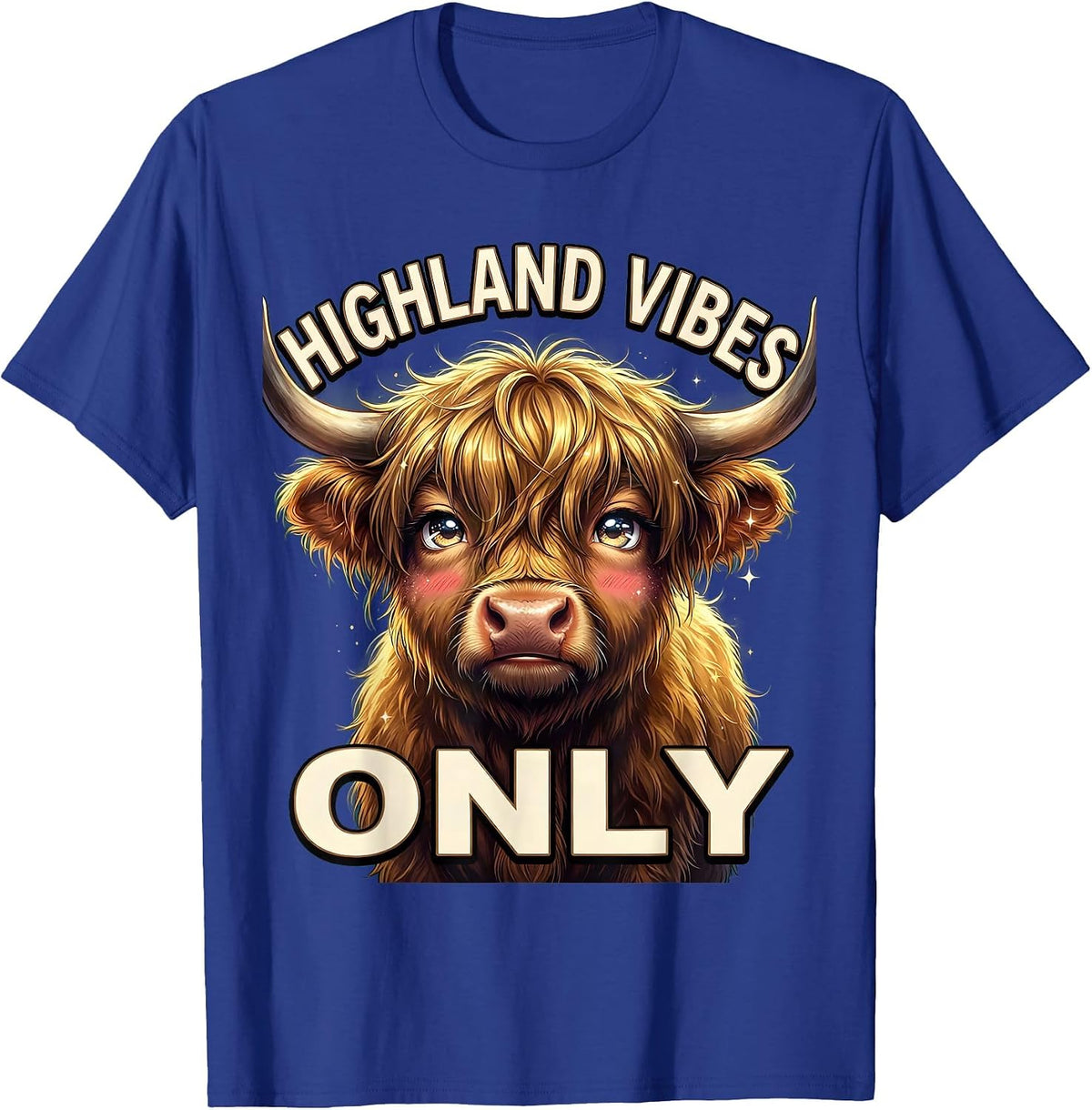 Men's Highland Vibes Only Highland Cow Graphic Design T-Shirt - Royal Blue