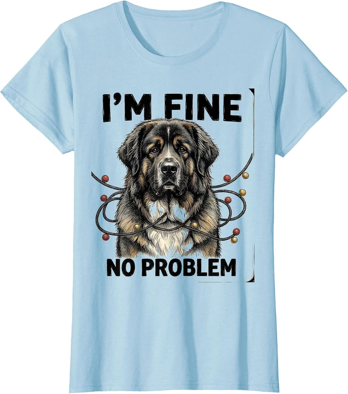 Women's I'm Fine No Problem Great Pyrenees Christmas Hand-Sketched T-Shirt - Baby Blue