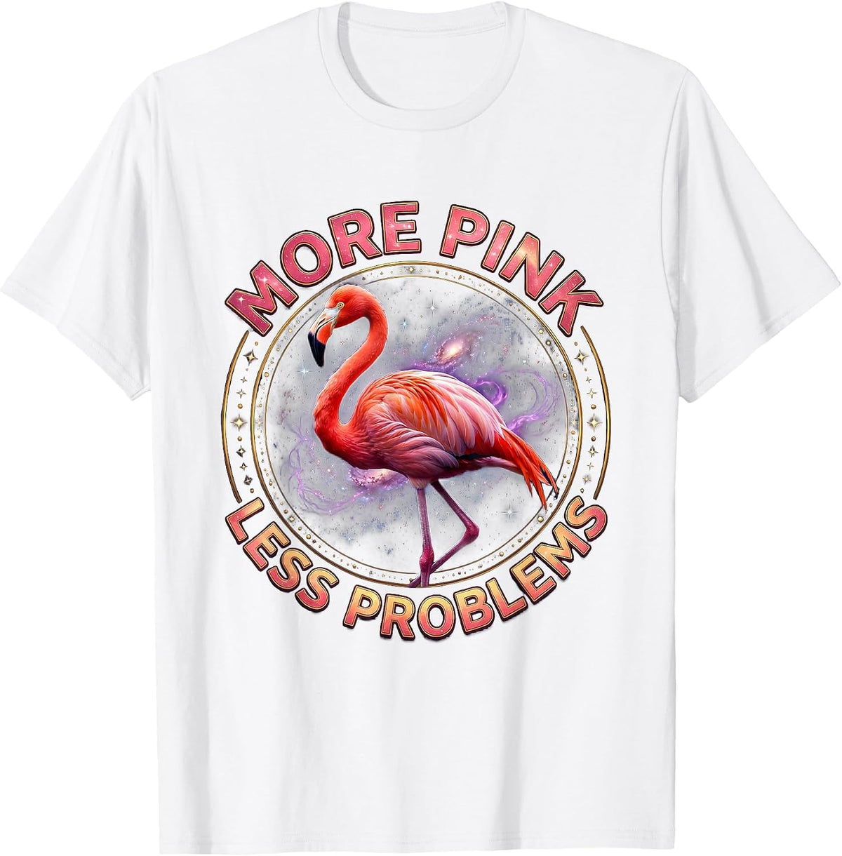 More Pink Less Problems Flamingo Design T-Shirt - White