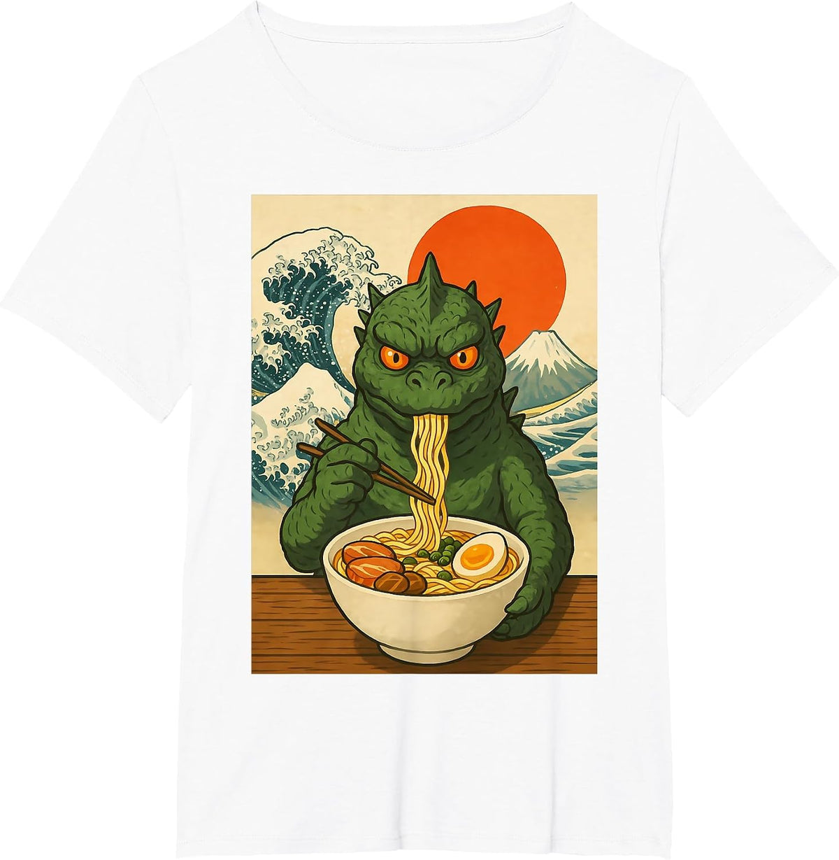 Funny Kaiju Monster Ramen Japanese Kawaii Anime Graphic T-Shirt - White