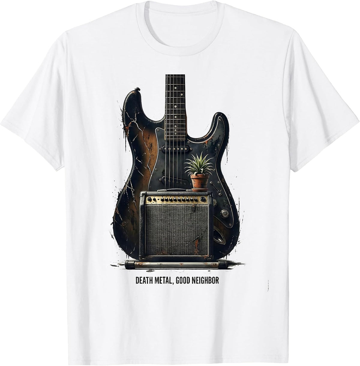 Men's Death Metal Good Neighbor Funny Heavy Metal Fan Metalhead T-Shirt - White