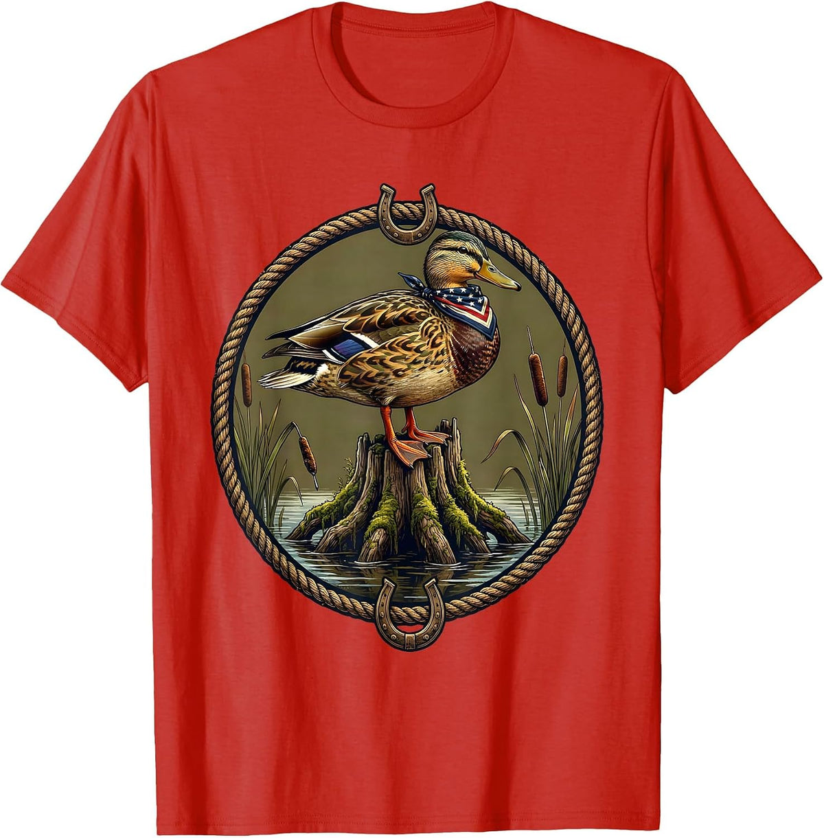 Men's Duck Camo Cypress Knee Perch Wildlife Art T-Shirt - Red