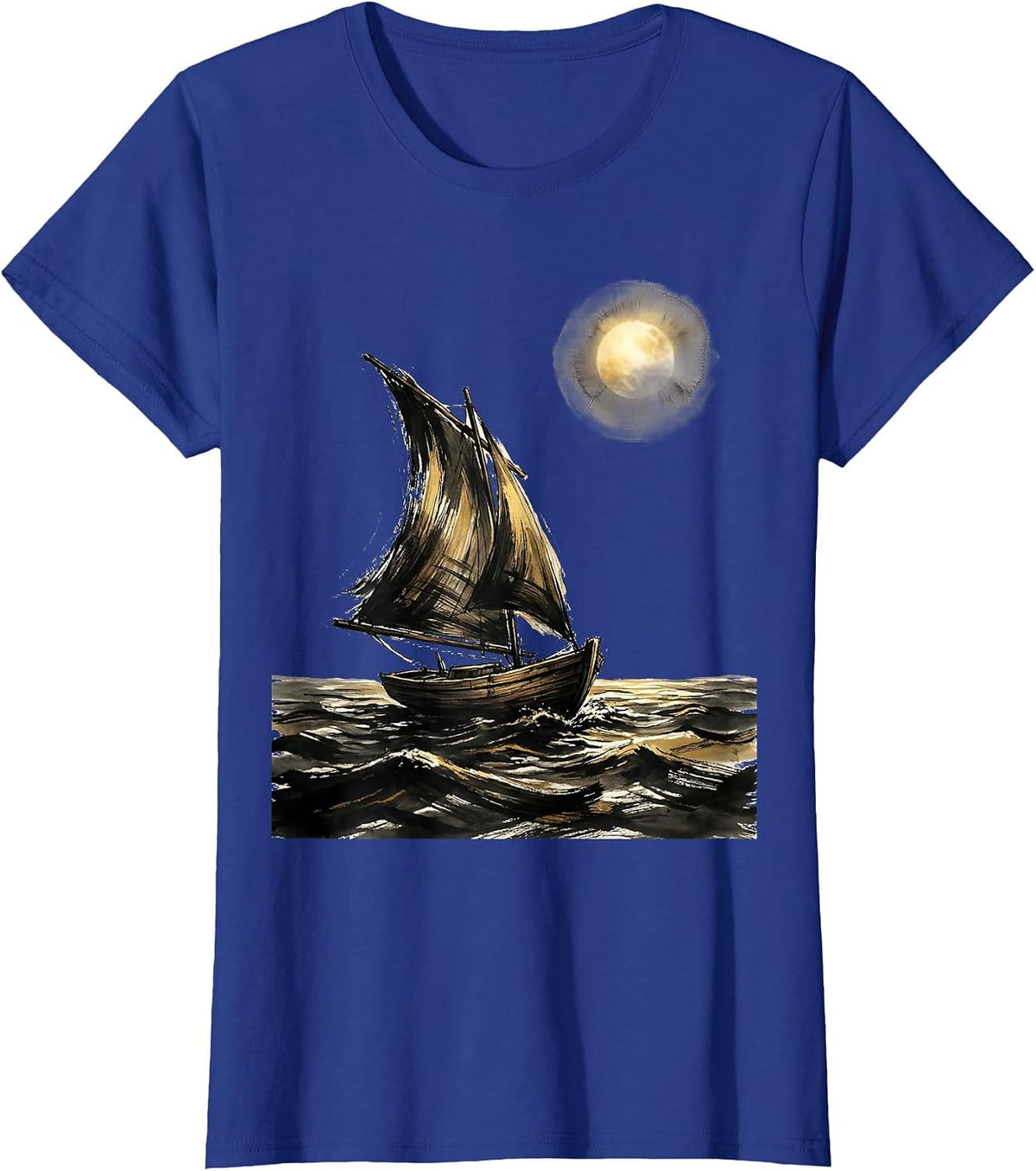 Women's Faith Over Fear Boat Sailing Toward the Light T-Shirt - Royal Blue