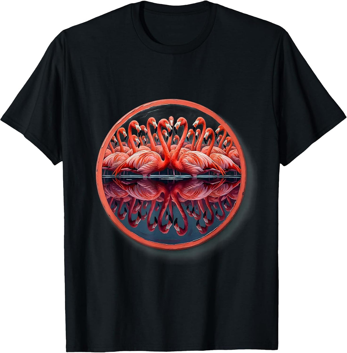 Men's Flamingo Flock Lake Reflection Safari Design T-Shirt - Black