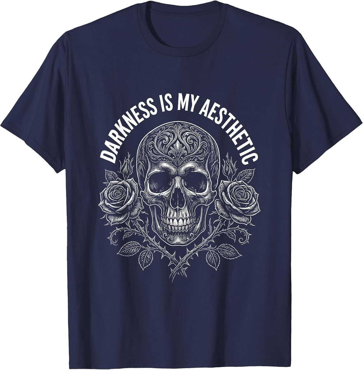 Darkness Is My Aesthetic Goth Design T-Shirt - Navy Blue