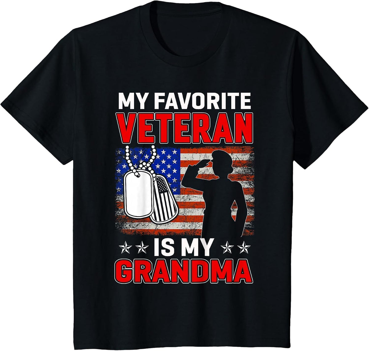 My Favorite Veteran is My Grandma USA Flag Veterans Day T-Shirt - Black