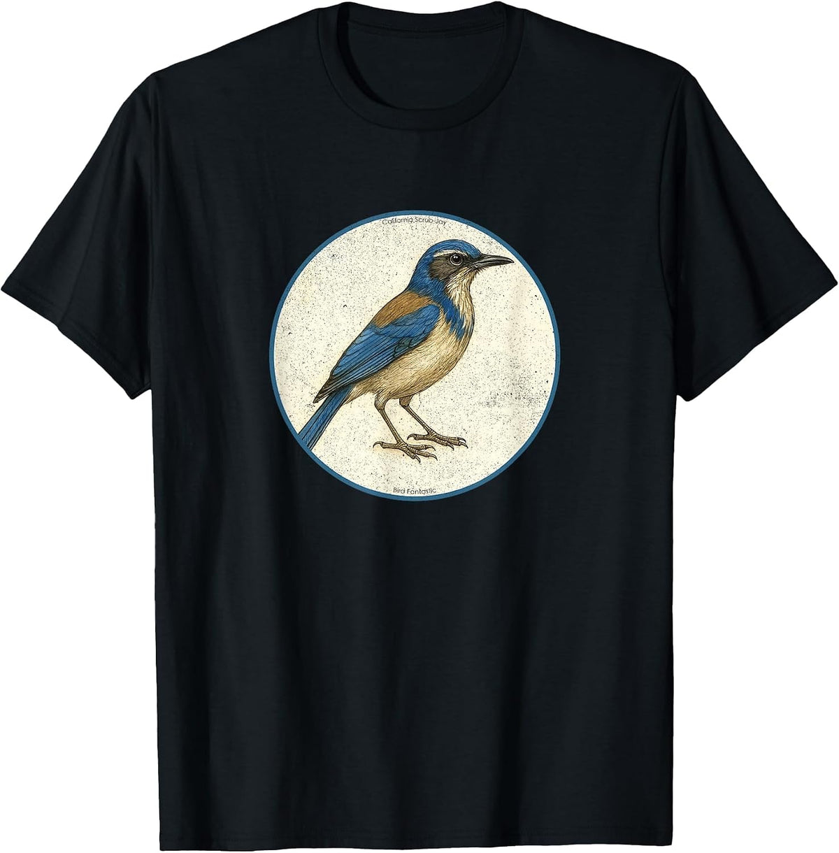 Colorful Retro California Scrub-Jay Bird Design T-Shirt - Black