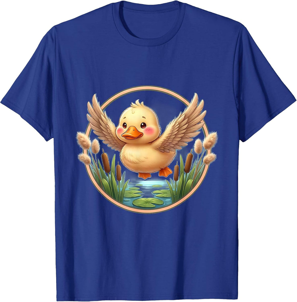 Youth Camo Duck Flying Over Marsh Reeds T-Shirt - Royal Blue